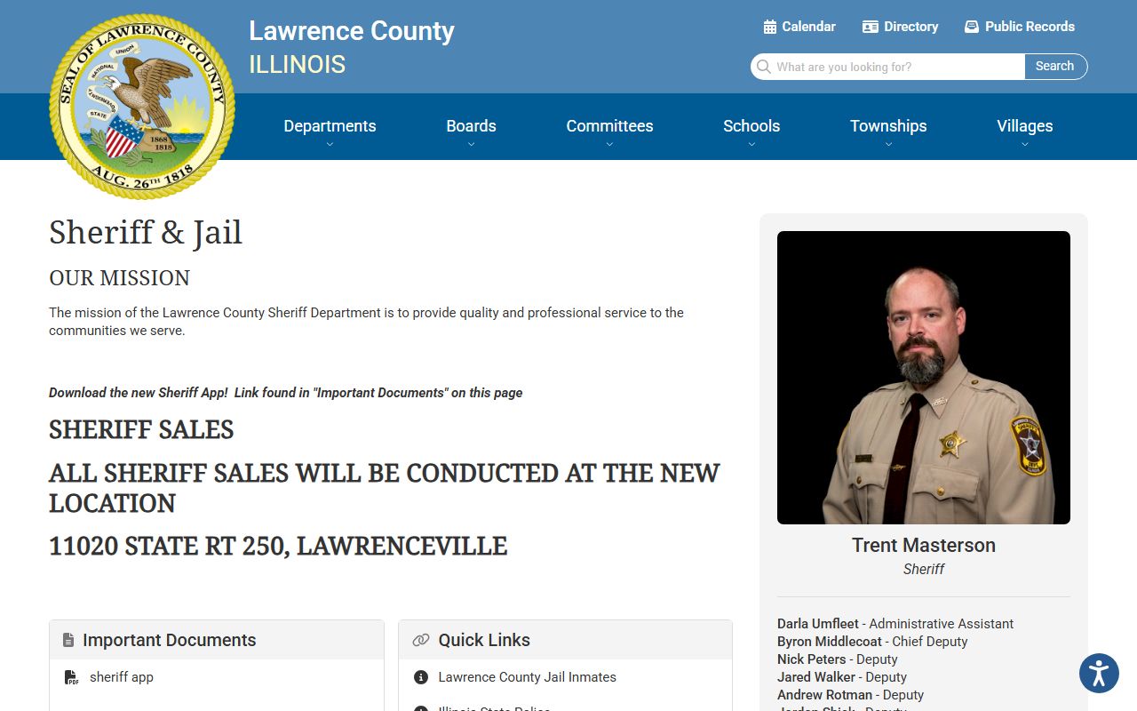 Lawrence County government Sheriff and Jail page linking the jail inmate roster