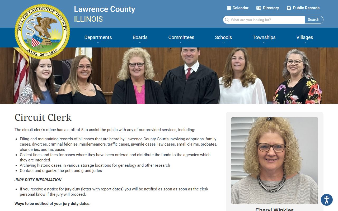 Lawrence County Circuit Clerk page linking court records after a jail arrest