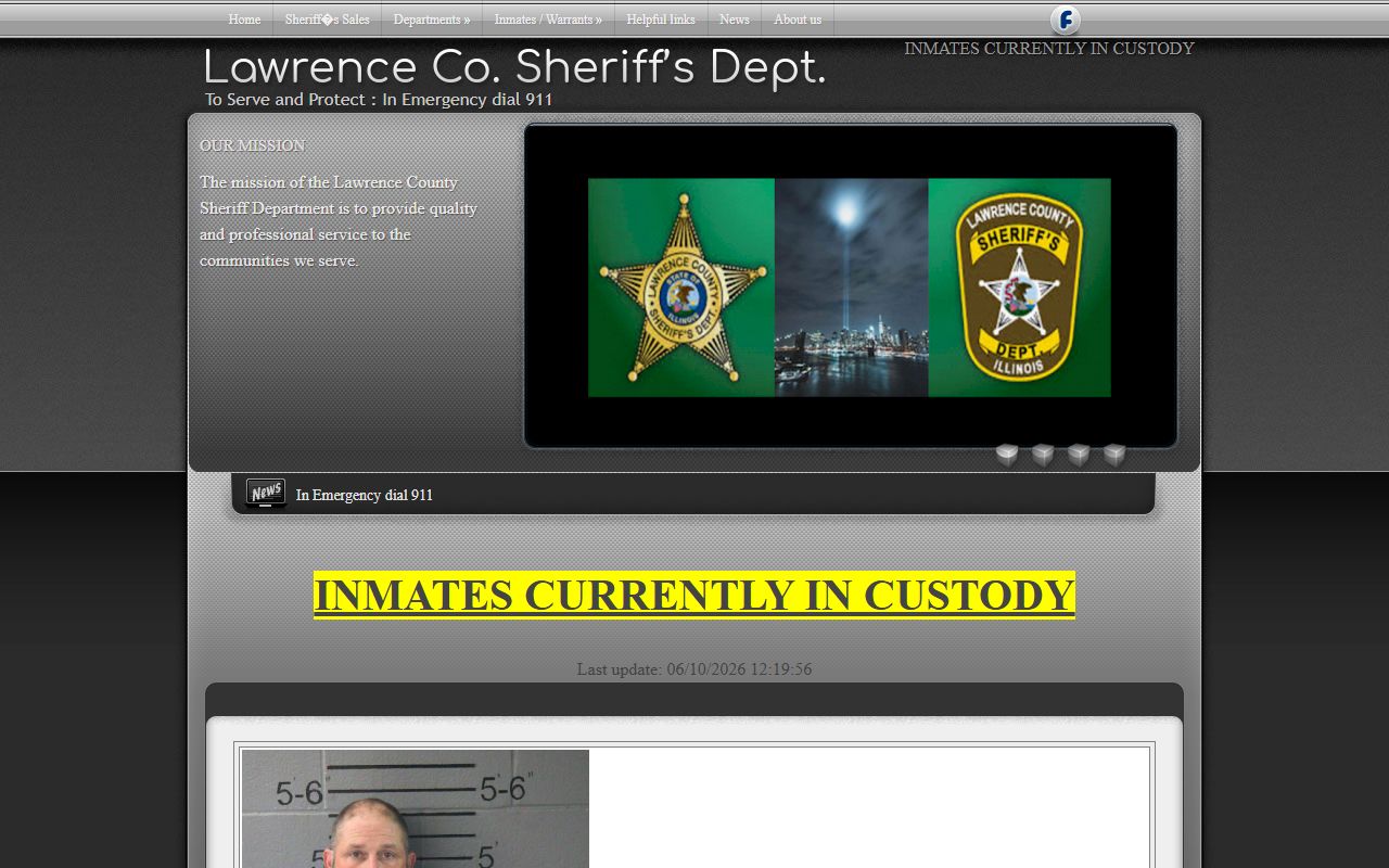 Lawrence County jail roster showing current inmate population with booking photos and charges